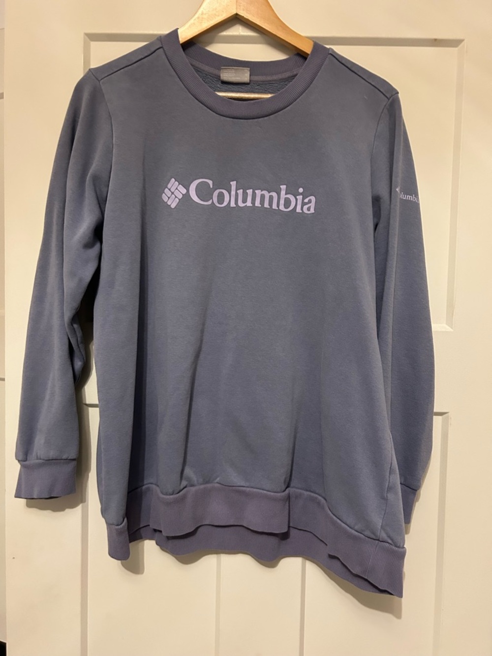 Columbia Slate Blue Crewneck Sweatshirt with Pale Lilac Logo
